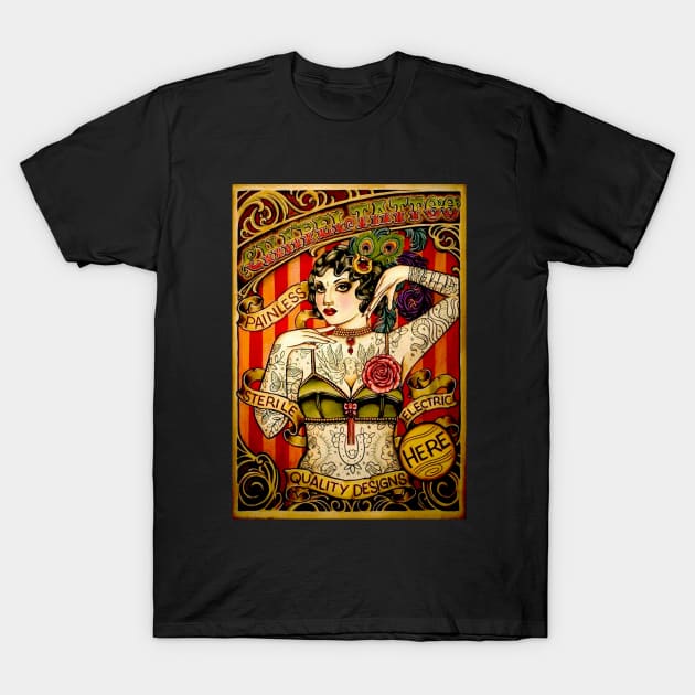 Tattooed Lady Vintage Art Print T-Shirt by posterbobs